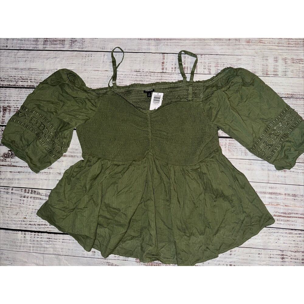torrid Olive Green Off-Shoulder Peasant Blouse